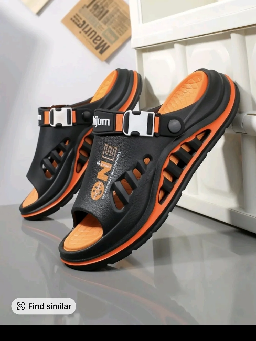 one clothing Black and Orange Men's Slide Sandals